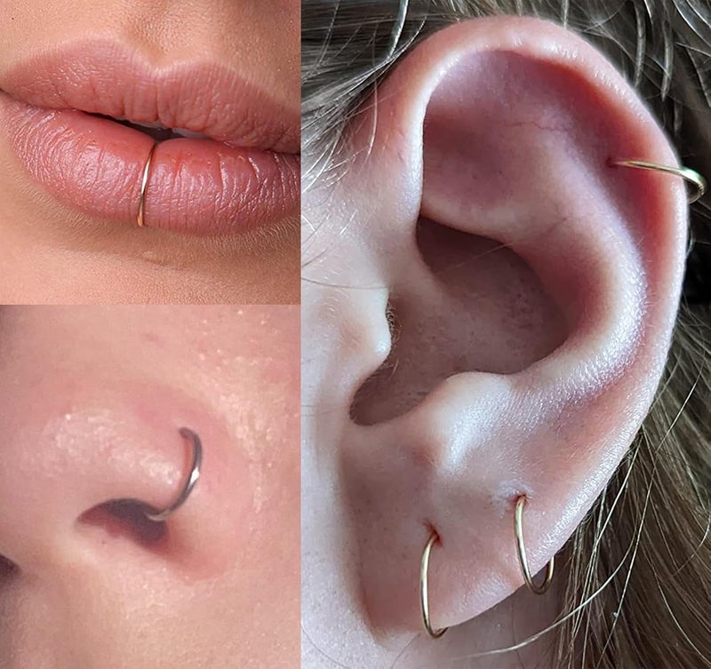 MODRSA Fake Nose Stud Fake Nose Ring Stud Fake Nose Piercing Fake Lip Ring Fake Earrings Stud Silver Gold Fake Cartilage Helix Earring Clip on Earring Hoop Fake Eyebrow Ring Fake Bridge Piercing - Image 5